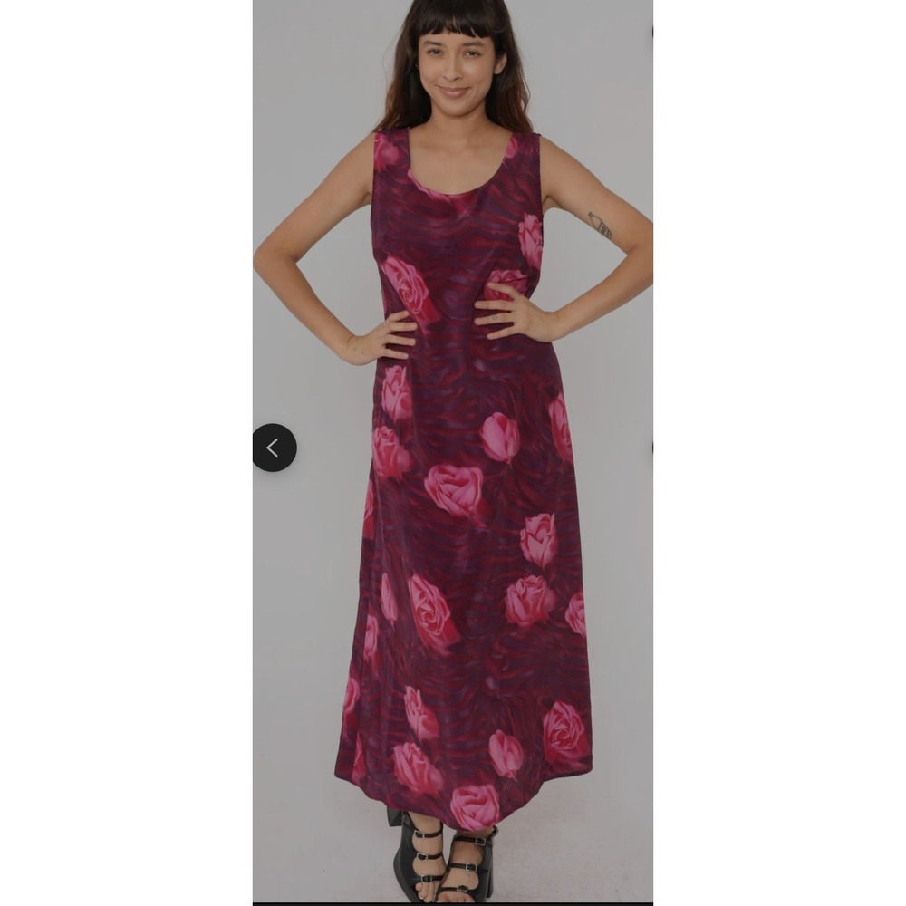 Expressions Vintage Pink Purple Floral Zebra Maxi Dress Sleevelessโ 90's Sz 16
